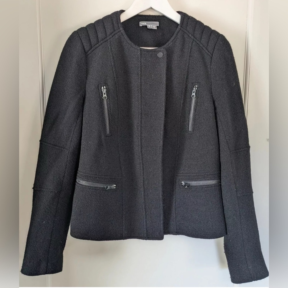 Women's Vince Black Wool Moto Style Jacket Blazer Size 12
